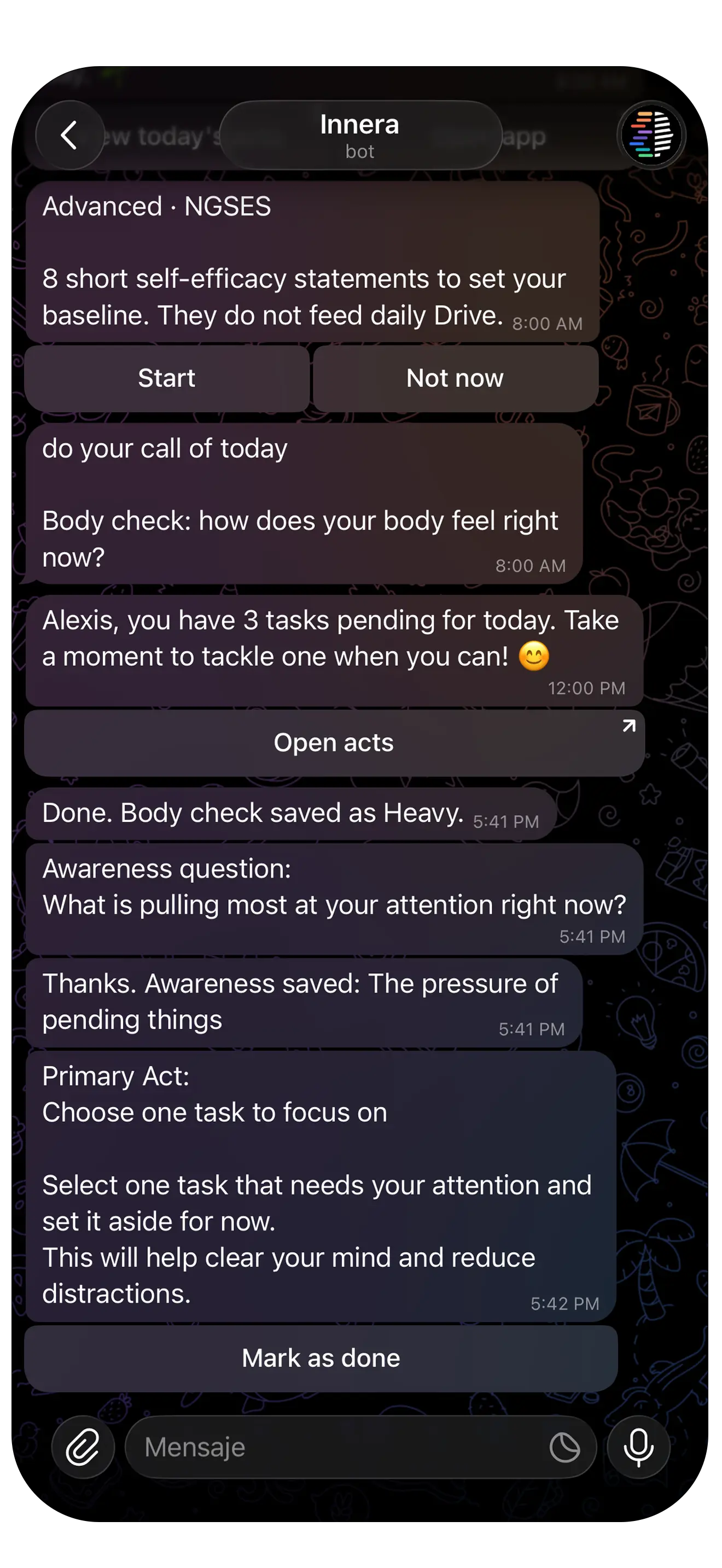 Example of a brief, focused interaction with INNERA